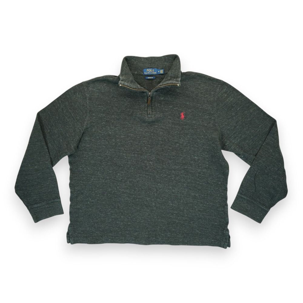 Polo Ralph Lauren Estate RIB Sweatshirt‎ Men's Medium Gray Mock Neck 1/4 Zip
